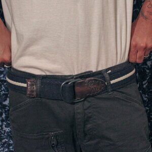 Navy Blue & White Abercrombie & Fitch Woven Leather D-Ring Buckle Belt